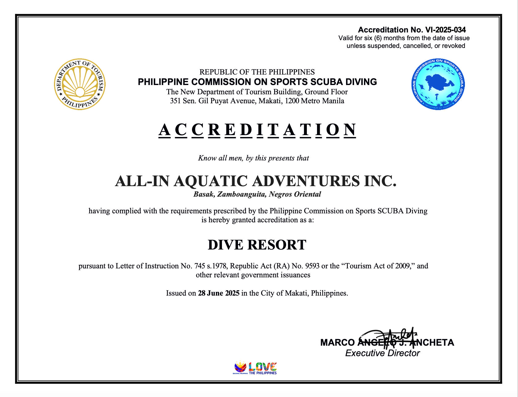 Philippine Commission on Sports SCUBA Diving Certification